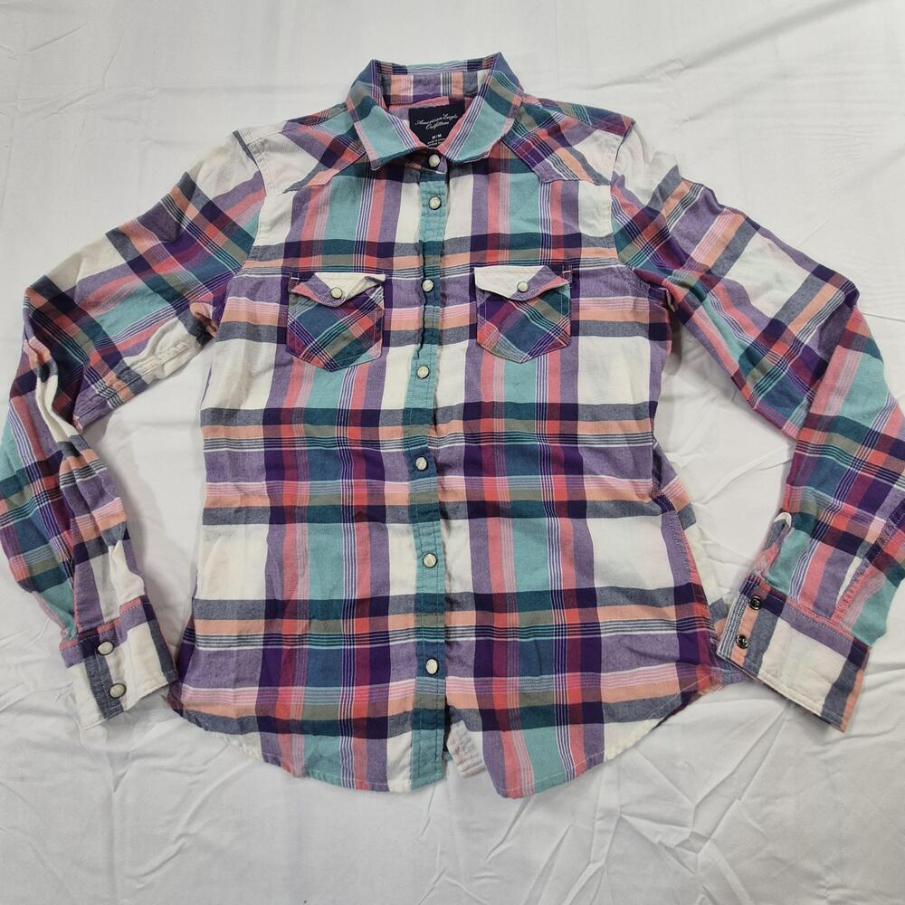 American Eagle Outfitters Shirt Womens Medium Plaid Snap Front Long Sleeve